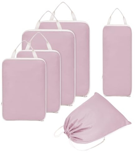 Narwey 6 Teilige Kompression Koffer Organizer, Compression Packing Cubes Backpack Koffer Organizer Set Kompression Packwürfel Rucksack, Kofferorganizer Travel Essentials for Damen (Altrosa)