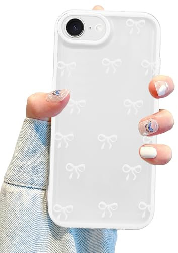 Jusy Kompatibel mit iPhone 7/8/SE Hülle,Süße Klar Rosa Schleifenmuster Schöne Weiche TPU Telefonhülle Vollständiger Kameraschutz Handyhülle für Frauen Mädchen - Weiß
