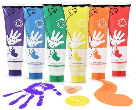 TOGOU2S Kit Peinture Enfant Avec Tête Éponge 6 Couleurs Non Toxique et Lavable 75ml/Tube Peinture Bebe, Peinture Enfant Convient Cadeaux d'éveil Pour Enfants, Peinture à la Main