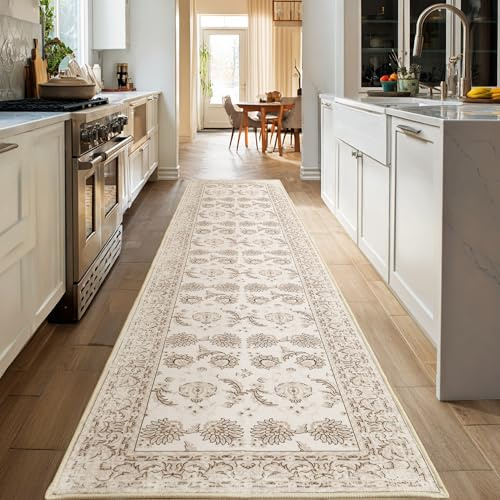 XWZO Läufer, 60 x 300 cm für lange Flure, waschbar, rutschfest, Niederflor, Teppich mit Gummi-Rückseite, auslaufsicher, weicher Vintage-Bodenteppich für Küche, Eingang, Treppenlandung, Wohnzimmer
