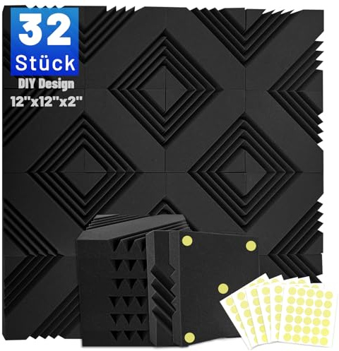 32 Stück Akustikschaumstoff Schalldämmung, 5 X 30 X 30 CM Akustikpaneelemit Aufkleber, Schallschutzplatten Schaumstoffplatte, Hochdichte Akustikschaumstoff Wand, Schalldämmung für Tonstudio, Heimkino