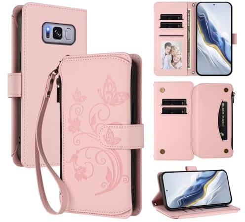 JayModCase Coque pour Samsung Galaxy S8 Portefeuille Case Cuir PU Premium Design Flip Folio Magnétique avec Fentes pour Cartes, Fonction Support pour Samsung S8 - Rose