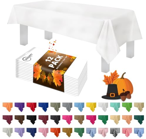 Grandipity Plastic Table Cloth Disposable 12 Pack 54” x 108” Rectangle