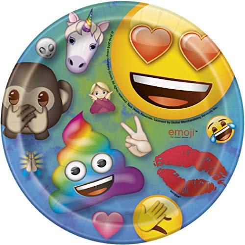 Unique Party 79434 - 18cm Rainbow Fun Emoji Paper Plates, Pack of 8