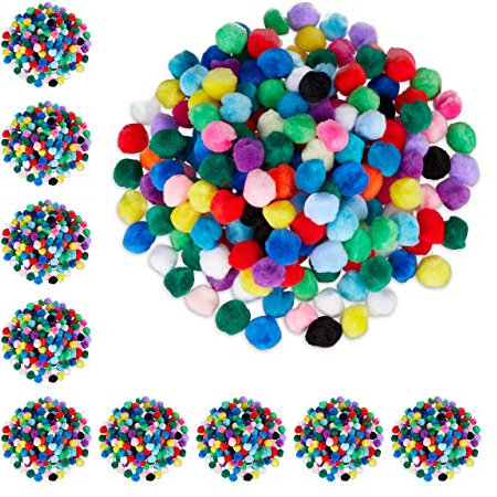Relaxdays 800x Pompons bunt im Set, kleine Bommeln zum Basteln, Mini Pom Pom Kugeln, Deko für Geburtstag & Hochzeit, D: 2 cm, bunt
