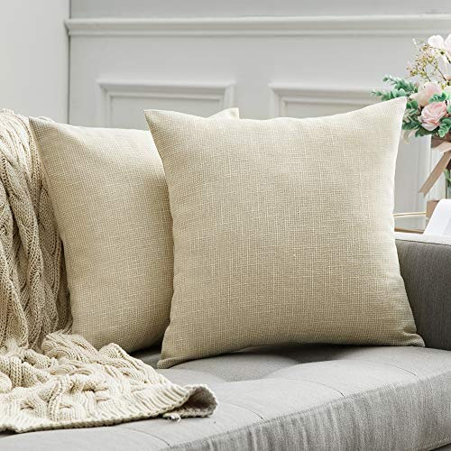 MIULEE Kissenbezüge Kissenhülle Dekokissen Leinen-Optik Dekorative Kissenbezug Sofakissen Couchkissen Deko Kreuz mit Verstecktem Reißverschluss für Schlafzimmer 2er Set 50x50 cm Creme Weiß
