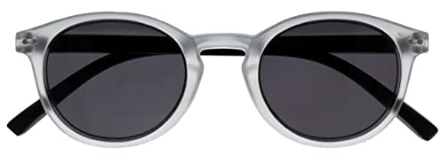 OPULIZE Zen Reading Sunglasses Small Lightweight Round Frame Spring Hinges Scratch Resistant Tinted Lens UV400 Protection Matt Ice Crystal Matt Black Arms Mens Womens UV400 S24-C +3.50