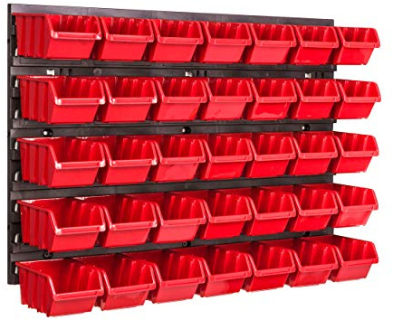 Lagersystem Wandregal 576 x 390 mm , 35 stck. Box , Stapelboxen Schüttenregal Sichtlagerkästen , Extra Starke Wandplatten , Regal Erweiterbar , Werkstattregal Lagerregal Werkstattwandregal Steckregal