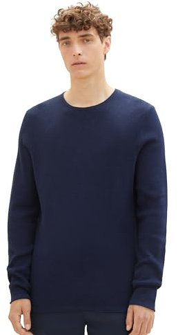 TOM TAILOR Denim Maglione Lavorato a Maglia con Struttura, Uomo, Blu (Sky Captain Blue Non/Solid 13684), M