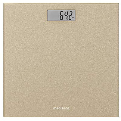 Medisana PS 500 digitale Personenwaage bis 180 kg, Badezimmerwaage aus Glas, Motivwaage, Step-On-Einschaltung in gold
