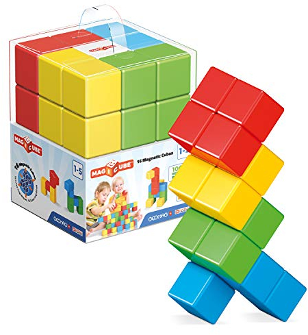 Geomag Magicube - 16 Würfel - Magnetisches Konstruktionsspielzeug für Kinder - Green Line - Lernspiel aus 100% Recyclingkunststoff