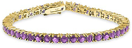 Bling Jewelry Bracciale Da Tennis Con Ametista Viola Simulata Aaa CZ Rotonda Solitario A Cestino A 12 CTW Tradizionale Per Donne Prom Bridesmaid Placcato In Oro 14K 7,5 Pollici