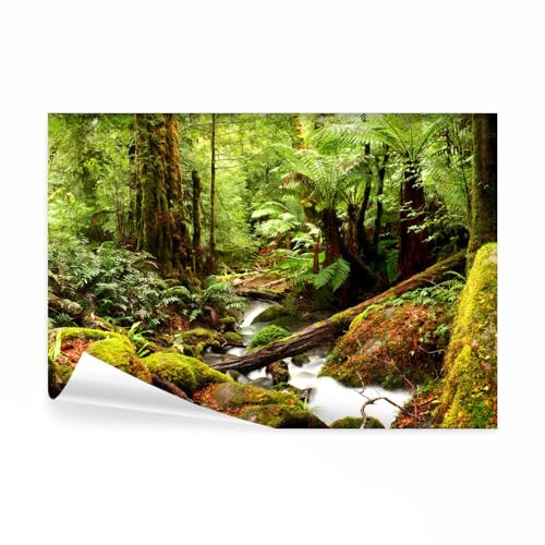 decomonkey Photo Wallpaper Forest Landscape Waterfall Nature 350 x 256 cm | Non-Woven, Wall Mural, Wall Art, Modern Design, Home Decoration, Bedroom, Living Room, Wood, Green, Print, Ferns Trees
