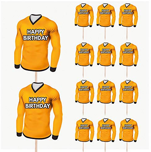 AK Giftshop Football Birthday Cupcakes Cake Food Decorations Picks Toppers - (pack of 14) (Wolverhampton Colours)
