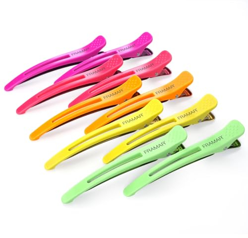 FRAMAR Pince Cheveux Femme Chic - Pince Cheveux Coiffeur, Pince Crocodile Cheveux Femme, Pince a Cheveux Femme, Pince Plate Cheveux, Pince Pour Cheveux, Pinces à Cheveux Pour Femmes – Néon 10pc