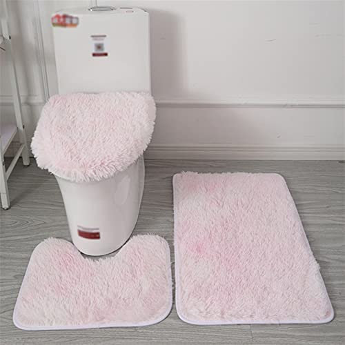 Lifup Badteppich Set 3 Teiliges, rutschfeste Shaggy Badematte, Flauschig Contour Badteppich, Langflor Toilettensitzbezug Tie Dye Rosa