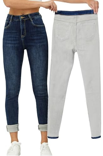 Yehopere Women's Winter Fleece-Lined Jeans, Slim Fit, Warm, Skinny, High-Waist Denim Jeans, XS