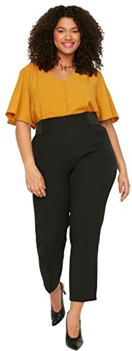 Trendyol Normal Waist Carrot Plus Size Pants Pantalones, Black, 52 para Mujer