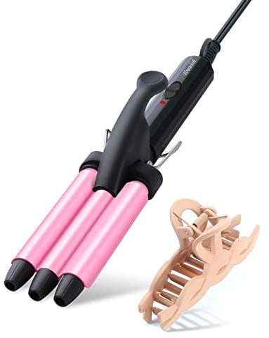 Youuish Mini Hair Crimper 1/2 Inch, Small 3 Barrel Curling Iron Hair Waver Dual Voltage for Home and Travel, Triple Ceramic Tiny Barrels Create Natural Tight Beachy Waves, Pink