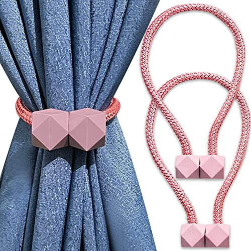 Yatinkim 2 Stück Magnetische Vorhang Raffhalter Bgardinen Raffhalter Outdoor Krawatte Seil Fenster Dekoration Zubehör Wohnzimmer Schlafzimmer Rosa