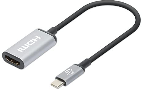 Manhatten 4K@60Hz USB-C auf HDMI-Adapter USB 3.2 Typ C-Stecker auf HDMI-Buchse, aktiver Konverter, Aluminium, 15 cm, schwarz