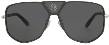 Philipp Plein Herren SPP009M Sonnenbrille, Shiny Palladium W/MATT Grey Parts