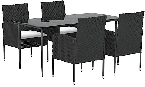 vidaXL 5-TLG. Garten-Essgruppe mit Kissen Schwarz Poly Rattan