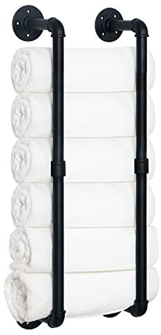 HouseAid Porte-serviettes industriel en forme de tuyau - Support de rangement de serviettes de salle de bain de style vintage - Fixation murale - Noir mat