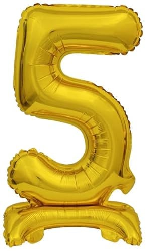 Stehballon * Zahl 5 - Goldfarben * als Deko für Geburtstag und Party | 38cm, für Luft | Zahlen Kindergeburtstag Partydeko Ballon Luftballon