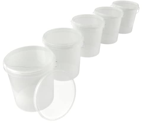 5X Eimer mit Deckel 16 Liter Natur - lebensmittelecht luftdicht und stabil, Leer Eimer mit Griff und Verschluss Deckel für Lebensmittel Chemie Wand Farbe Waschpulver Klebstoffe geeignet