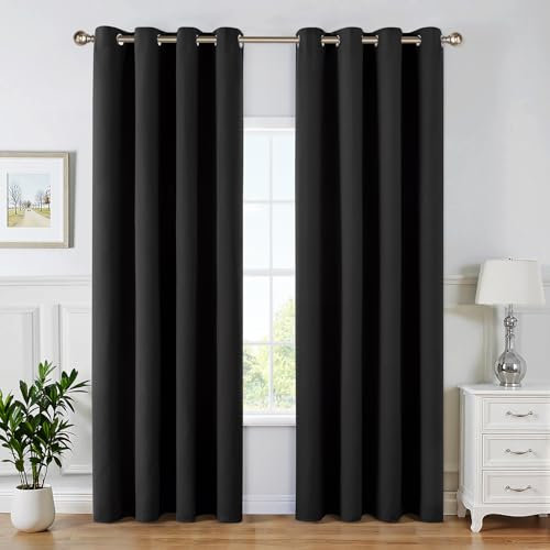 MIULEE Vorhänge Schwarz Blickdicht mit Ösen, Schöner Weicher Verdunklungsvorhänge zum Verdunkeln von Räumen, 2er Set Gardinen Abdunkelnd Schlafzimmer Wohnzimmer Thermovorhang Kälteschutz 140X200 cm