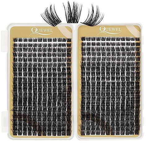 Cluster Cils QUEWEL Cils Individuels 480 Pcs DIY Extensions de Cils Bande Mince Cils Cluster D Curl MIX10-18 Faux Cils Individuels Soft-Light Pour Usage Domestique (QU07 D MIX10-18)