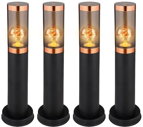 Stehlampe Sockelleuchte Balkon Standleuchte Außenbeleuchtung rauch Kupfer Außen Stehlampe, Edelstahl Kunststoff, 1x E27, DxH 7,6x45 cm, 4er Set
