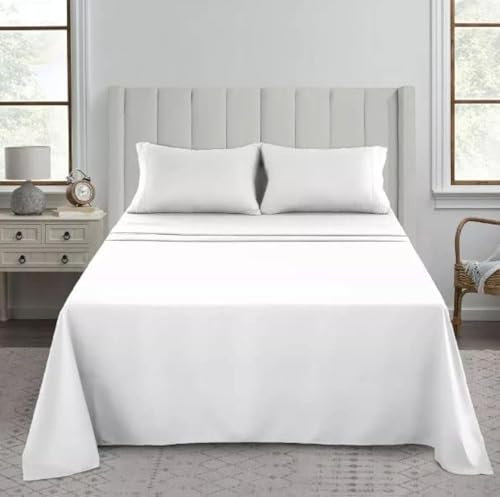 Ghazlan Luxury Flat Sheet, 200 Thread Count 100% Egyptian Cotton Premium Hotel Quality Wrinkle and Fade Resistant Super Soft Top Sheet - Non Iron Easy Care Bedding Sheet (White, Single) (GT, 200FLT)