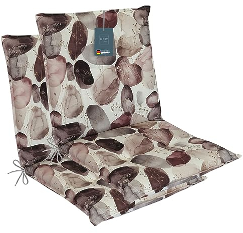 LILENO HOME Gartenstuhl Auflagen als [2er Set - Niedriglehner] in Natur Aquarell Bordeaux - Bequeme Liegen als Sitzauflagen für Gartenmöbel - Stuhlkissen für Gartenstühle und Klappstühle MAR