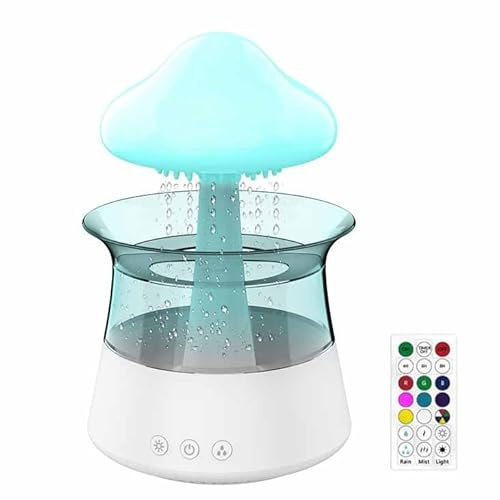 Regenwolken Luftbefeuchter für Schlafzimmer und große Räume, Pilz Öldiffusor mit LED-Leuchten in 7 Farben kann als Nachtlicht, Regentropfen Wolkenbefeuchter (mit Fernbedienung)