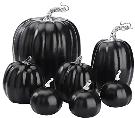 7 Stück Kürbis-Dekor, Künstliche Große Weiße Schaumstoff-Deko-Kürbisse für Herbstdekoration, Künstliche Kürbisse, Künstliches Gemüse für Halloween, Erntedankfest, Party-Dekoration(Schwarz)