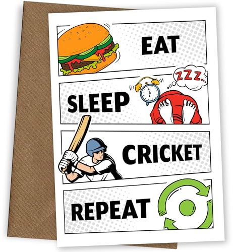 Eat, Sleep, Cricket, Repeat – Lustige Cricket-Geburtstagskarte für Cricket-liebende Männer & Jungen, Eat Sleep Repeat Karte, Cricket
