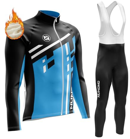 Abbigliamento Completo Ciclismo Uomo Tuta Bici da Corsa Invernale Maglia MTB Manica Lunga + Salopette Imbottiti con Gel 9D MTB Ciclista Corsa All'aperto (TYPE-4,L)