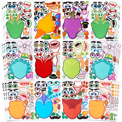 JOYIN 36 Stück Tier Aufkleber Kinder, Sticker Aufkleber Set, Make-a-Face Aufkleber, Kleine Geschenke für Kinder, Kindergeburtstag Gastgeschenke, Mitgebsel Kindergeburtstag ab 3 Jahren(Dinosaurier)
