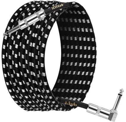 iLitLuk Câble de Guitare Câble d’instrument Tressé en Nylon, Jack 6,35mm Droit et Coudé Connecteur en Alliage, 3 Mètres, Cordon d'ampli pour Guitare Électrique Basse Clavier Électronique Amplificateur