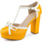 Allegra K Women's Platform Bow T Strap Chunky Heels Pumps Yellow 7 UK/Label Size 9 US