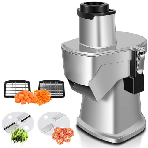 PtaTt 4 in 1 Electric Vegetable Chopper, Multifunctional Food Cutter＆Slicer, Mandoline Slicer & Cheese Grater, 220V Multi Blade French Fry Cutter & Veggie Slicer＆Dicer