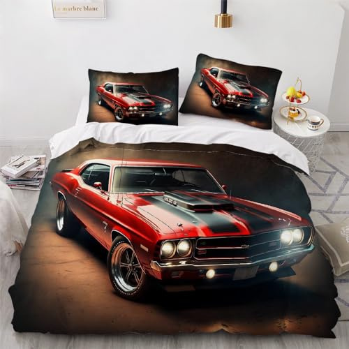 Malaoshi Bettwäsche 135x200 Auto 3teilig Bettwäsche-Sets 3D Auto Weiche Bequem Mikrofaser Bettbezüge mit Reißverschluss und 2 Kissenbezug 80x80cm