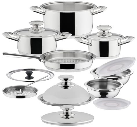 Philipiak Topfset Induktion 16 Teilige Silber Kochtopf Set aus säurebeständigem Edelstahl 316Ti Kochtöpfe mit Ergonomische Griffe - für Alle Herdarten Geeignet