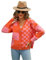 HEYPORK Damen Herbst Winter Warm Bequem Jacke Casual Mode übergangsjacke Mantel Frauen Strickwaren Karierten Patchwork-Pullover Strickjacke(Orange, XL)