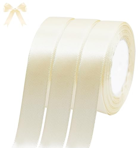 qingmeng Satinband Creme, 66m Geschenkband Beige Breit, 20mm Schleifenband Creme, Geschenkband Hochzeit Stoff, Beige Geschenk Band Geschenkbänder für Taufe Geburtstag Deko Geschenkverpackung