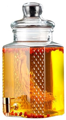 Dispenser Per Bevande In Vetro Con Rubinetto|Contenitore Per Succhi Di Bevande Fredde|Distributore D'acqua Di Grande Capacità,Rubinetto In Rame Da 10 Litri,Nessuna Base