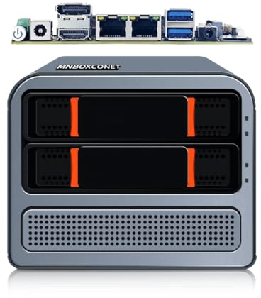 MNBOXCONET Mini PC NAS Server Octa-Core N305 2 Bay,3-in-1 Micro PC Computer DDR5 16GB RAM 256GB NVMe SSD, SPK/MIC, Dual 2.5GbE i226V LAN Soft Router, Hot Swapping HTPC Network Sicherheit