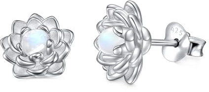 Mondstein Ohrringe 925 Sterling Silber Lotusblume Ohrstecker Schmuck Geschenke für Damen Hypoallergen Yoga Lotus Ohrringe für Empfindliche Ohren